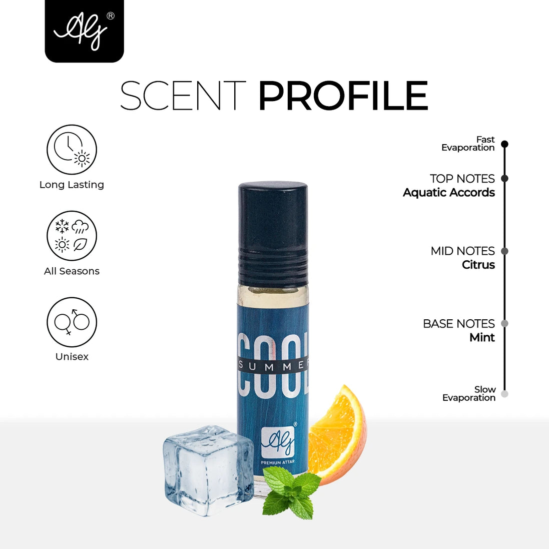 AG Cool Summer Non-Alcoholic 8ML Roll-on Attar for Men & Women