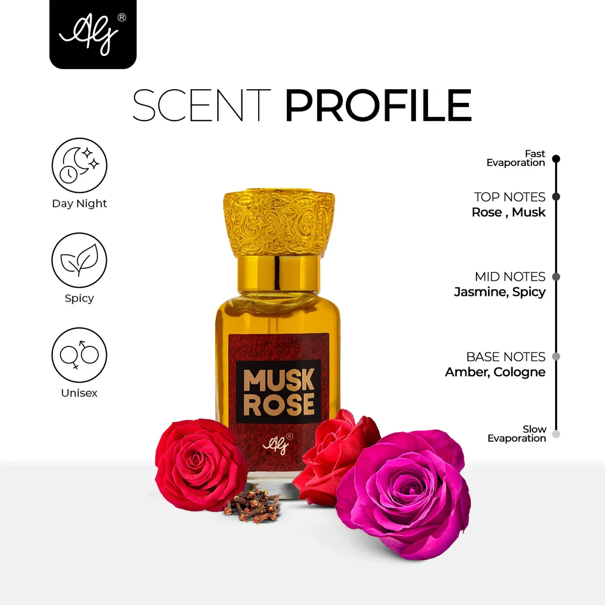 AG Musk Rose Non-Alcoholic Roll-on Attar for Men & Women